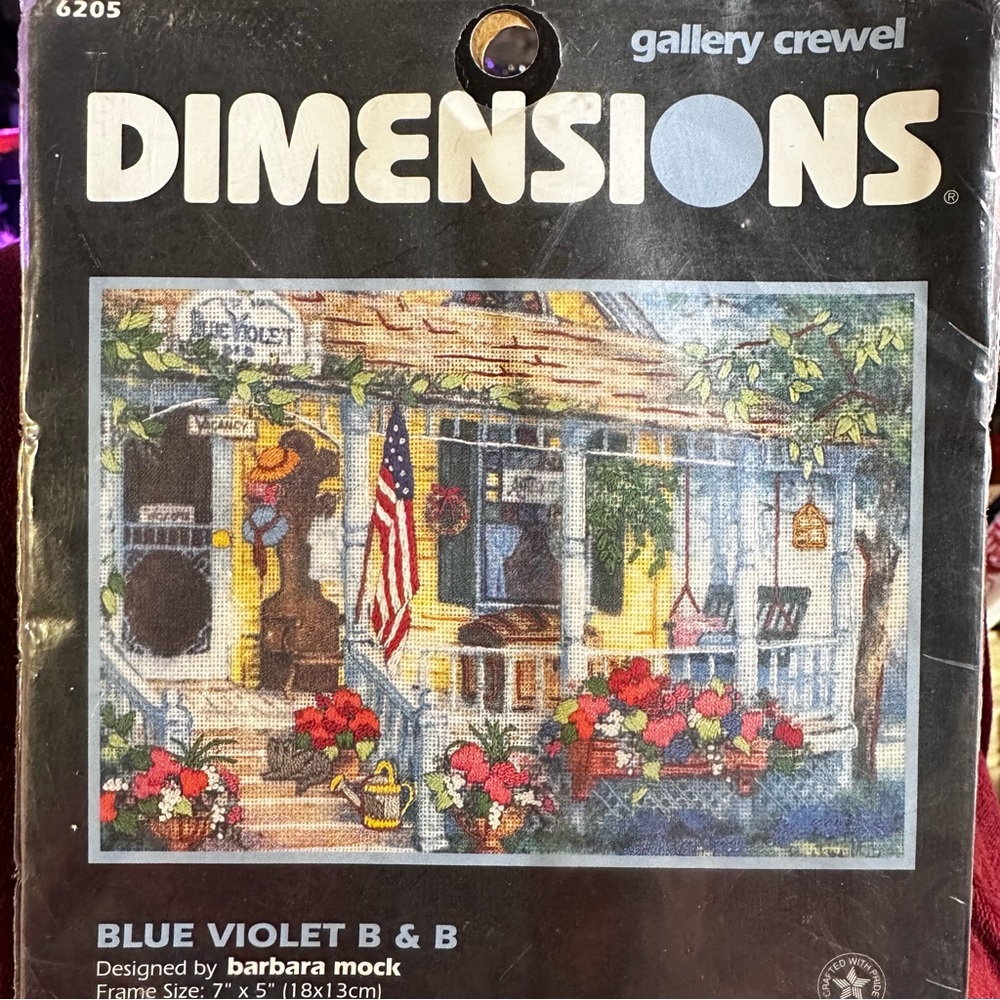 Vintage Dimensions stamped crewel kit. Blue violet B & B